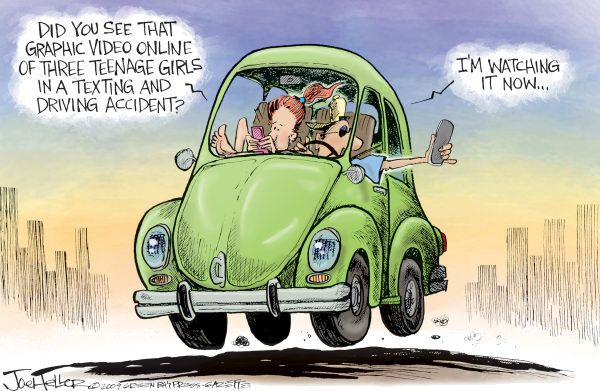 Texting & Driving Accident - Funny Car Rental Cartoons