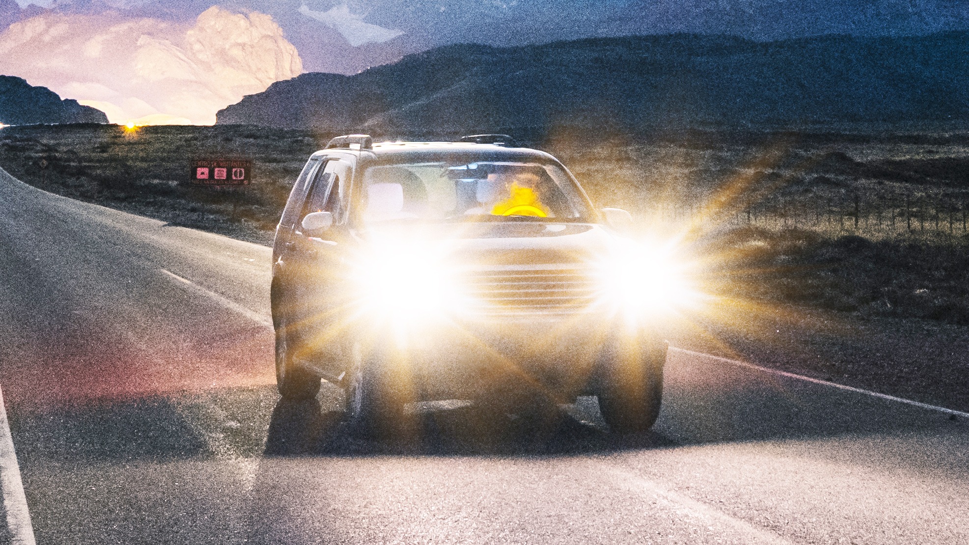 Car driving at night on the road to El Chalten Patagonia Argentina - Rent A Driver Uganda Headlight flickering by drivers is silent road language