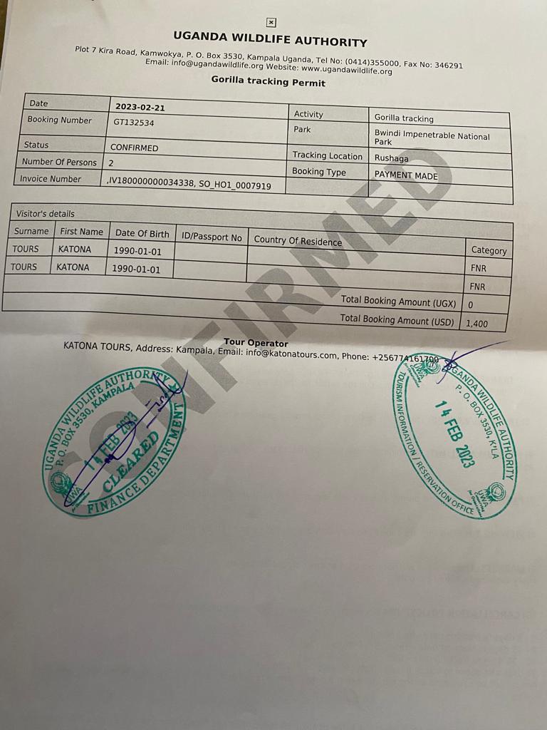 gorilla-bookings-permit-confirmed - Rent A Driver Uganda gorilla permit bookings